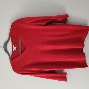 Dressbarn Sweater Size 18/20 Red Knit V-Neck Valentine's Christmas Festive